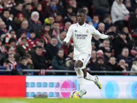Eduardo Camavinga central midfield of Real Madrid and France runs with the ball during the LaLiga Santander match between Athletic Club and...