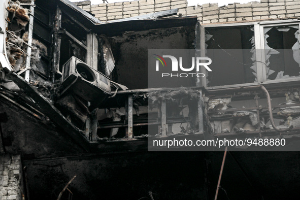 KHERSON, UKRAINE - JANAURY 22, 2023 - Aftermath of shelling of a residential high-rise building by the Russian troops, Kherson, southern Ukr...