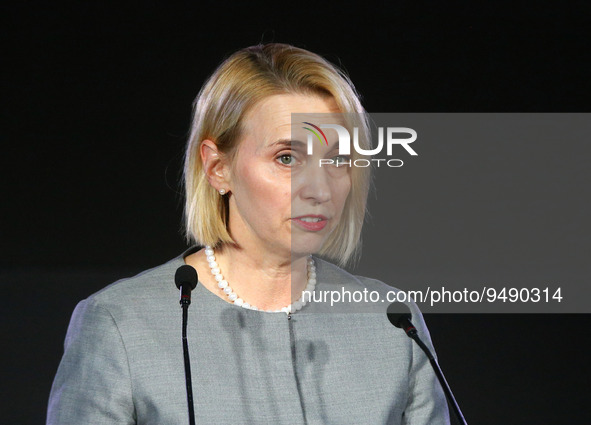 U.S. ambassador to Ukraine Bridget Brink delivers a speech during the Kyiv Security Forum in Kyiv, Ukraine 23 January 2023, amid Russia's in...