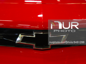 A Chevrolet badge during the MCM Car Show in Bogota, Colombia, the biggest auto show in latin america, on January 20, 2022. (
