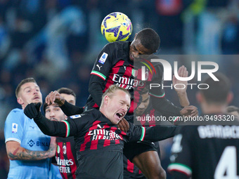Pierre Kalulu of AC Milan during the Serie A match between SS Lazio and AC Milan at Stadio Olimpico, Rome, Italy on 24 January 2023.  (