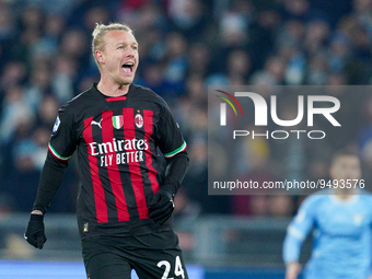 Simon Kjaer of AC Milan yells during the Serie A match between SS Lazio and AC Milan at Stadio Olimpico, Rome, Italy on 24 January 2023.  (