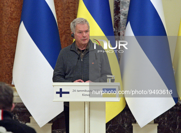 KYIV, UKRAINE  - JANUARY 24, 2023 - President of Finland Sauli Niinisto is pictured during a joint meeting with President of Ukraine Volodym...
