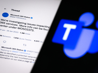 A Tweet by the official Microsoft Twitter account is seen in this photo illustration in Warsaw, Poland on 25 January, 2023. Several Microsof...