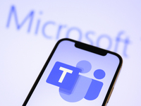 The Microsoft Teams logo is seen in this photo illustration in Warsaw, Poland on 25 January, 2023. Several Microsoft services were unable to...
