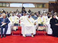 Sheikh Khalid bin Khalifa bin Abdul Aziz Al Thani (C)Prime Minister of Qatar and Minister of the Interior and Ahmed Aboul Gheit (L) Secretar...