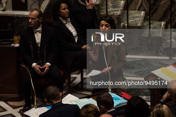 Deputy Foreign Minister Laurence Boone speaks during the question session to the government, in Paris, Tuesday 24 January, 2023. 