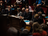 The benches of the government majority with Justice Minister Eric Dupond-Moretti in the centre, during the question session to the governmen...