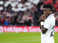 Vinicius Junior left winger of Real Madrid and Brazil prior the LaLiga Santander match between Athletic Club and Real Madrid CF at San Mames...