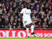 Antonio Rudiger centre-back of Real Madrid and Germany controls the ball during the LaLiga Santander match between Athletic Club and Real Ma...