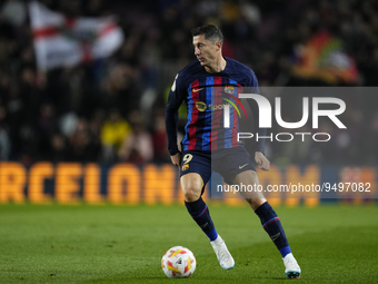 Robert Lewandowski centre-forward of Barcelona and Poland in action during the Copa Del Rey Quarter Final match between FC Barcelona and Rea...