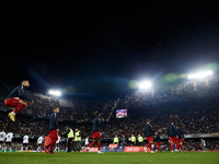 Players enter the pitch prior to the Copa del Rey Quarter Final match between Valencia CF and Athletic Club at Mestalla stadium, January 26,...