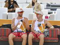 Anders Berntsen Mol (L) and Christian Sandlie Sorum (R) of Norway action during the men's Volleyball World Beach Pro Tour Finals against  Re...
