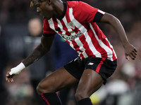 Nico Williams right winger of Athletic Club and Spain controls the ball during the LaLiga Santander match between Athletic Club and Real Mad...