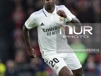 Vinicius Junior left winger of Real Madrid and Brazil runs with the ball during the LaLiga Santander match between Athletic Club and Real Ma...