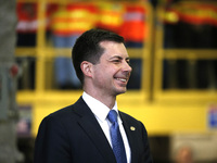US Secretary of Transportation Pete Buttigieg participates in tUS President Joe Biden discussion about funding for the “Hudson Tunnel Projec...