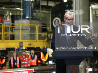 New Jersey Governor Phil Murphy speaks prior to US President Joe Biden's discussion about funding for the “Hudson Tunnel Project” at the Wes...