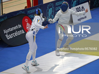 Alberta Santuccio, from Italy, and Inna Brovko, from Ukraine, during the 46th edition of the City of Barcelona International Fencing Trophy...