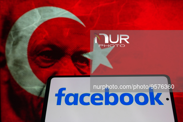 Turkey's flag displayed on screen with Facebook  seen on mobile, seen in this photo illustration. On 11 February 2023 in Brussels, Belgium....