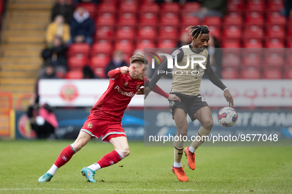 Walsall's Thomas Knowles (L) and Jayden Sweeney of Leytonduring the Sky Bet League 2 match between Walsall and Leyton Orient at the Banks's...