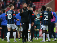 Luton Town Manager Rob Edwards applauds the Luton Town Fans during the Sky Bet Championship match between Sunderland and Luton Town at the S...