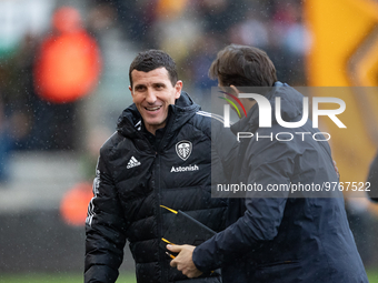 Leeds Uniteds manager Javi Gracia (L) before the Premier League match between Wolverhampton Wanderers and Leeds United at Molineux on March...
