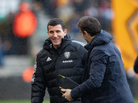 Leeds Uniteds manager Javi Gracia (L) before the Premier League match between Wolverhampton Wanderers and Leeds United at Molineux on March...