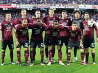 Players of Us Salernitana before the  Serie A match between Us Salernitana 1919 and Bologna Fc on March 18, 2023 stadium ''Arechi''  in Sale...