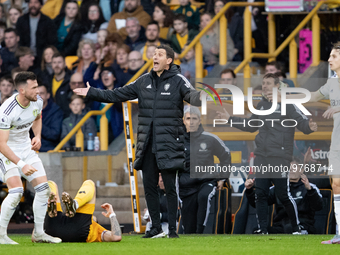 Leeds Uniteds manager Javi Gracia gestures on the touchlineduring the Premier League match between Wolverhampton Wanderers and Leeds United...