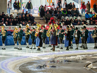 The Band leading the parade riders during the Ice Speedway Gladiators World Championship Final 1 at Max-Aicher-Arena, Inzell, Germany on Sat...