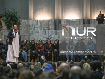 KRAKOW, POLAND - MARCH 14, 2023:Young Cracovians gather for a retreat with Father Adam Szustak OP, exploring the theme 'See the Invisible',...