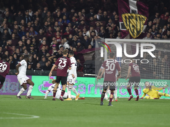 Boulaye Dia of US Salernitana  scores goal 2-1 during the Serie A match between   during the Serie A match between US Salernitana 1919 v  Bo...