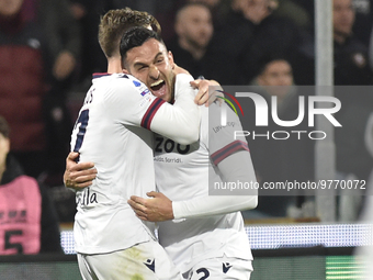 Charalampos Lykogiannis of Bologna FC  celebrates after scoring goal   during the Serie A match between US Salernitana 1919 v  Bologna FC  a...