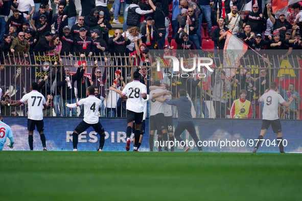 Daniel Ciofani (#9 Cremonese) goal celebrate during AC Monza against US Cremonese, Serie A, at U-Power Stadium in Monza on March, 18th 2023....