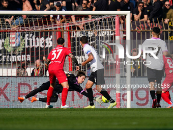 Marco Carnesecchi (#12 Cremonese) stop shot of Carlos Augusto (#30 AC Monza) during AC Monza against US Cremonese, Serie A, at U-Power Stadi...