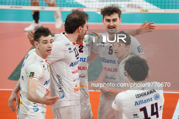 allianz milano rejoices during the Volleyball Italian Serie A Men Superleague Championship Play Off - Sir Safety Susa Perugia vs Allianz Mil...