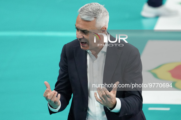 anastasi andrea (coach sir safety susa perugia) rejoices during the Volleyball Italian Serie A Men Superleague Championship Play Off - Sir S...