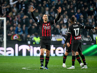 Milan's Zlatan Ibrahimovic celebrates after scoring a goal on penalty during the italian soccer Serie A match Udinese Calcio vs AC Milan on...
