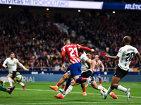 Yannick Carrasco scoring a goal during La Liga match between Atletico de Madrid and Valencia CF at Civitas Metropolitano on March 18, 2023 i...