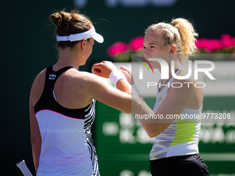 Barbora Krejcikova of the Czech Republic & Katerina Siniakova of the Czech Republic in action during the doubles semi-final of the 2023...