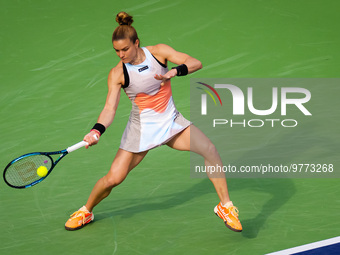 Maria Sakkari of Greece in action against Aryna Sabalenka of Belarus during the semi-final of the 2023 BNP Paribas Open, WTA 1000 tennis tou...
