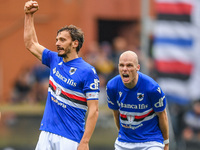 Manolo Gabbiadini and Bram Johan Andre Nuytinck (Sampdoria) celebrates after scoring a goal 2 - 0 during the italian soccer Serie A match UC...