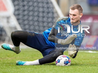 Ben Killip #1 (GK) of Hartlepool United warms up during the Sky Bet League 2 match between Bradford City and Hartlepool United at the Univer...