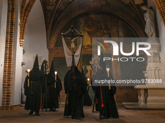KRAKOW, POLAND - MARCH 10:
Dressed in traditional robes and bearing symbols of faith, members of the Arch-confraternity of the Lord's Passio...