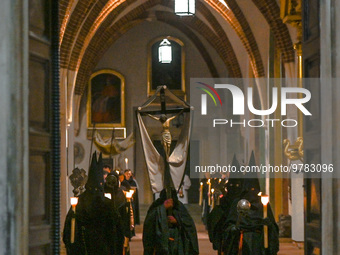 KRAKOW, POLAND - MARCH 10:
Dressed in traditional robes and bearing symbols of faith, members of the Arch-confraternity of the Lord's Passio...