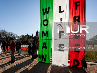 Banners at a Nowruz celebration on the National Mall bear the slogan of the recent uprising in Iran: ''woman, life, freedom.''  The Nowruz h...