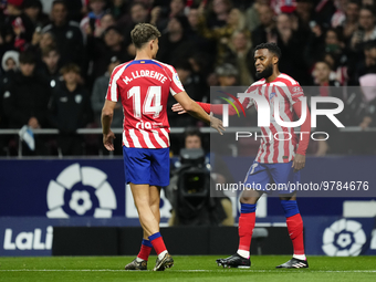 Thomas Lemar attacking midfield of Atletico de Madrid and France celebrates after scoring his sides first goal during the La Liga Santander...