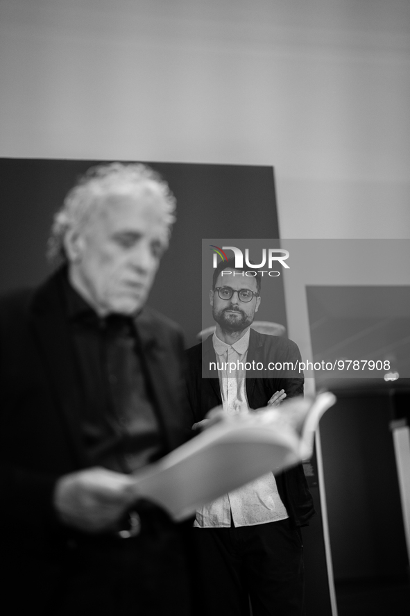 ROME, ITALY - MARCH 21: : (EDITORS NOTE: Image has been converted to black and white), Poet Gabriele Tinti attends the ''Abel Ferrara reads...