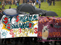 A banner reads 'Solidarity with Sainte-soline'. More than 8000 protesters marched 12km against the planned A69 highway. The collectives 'La...
