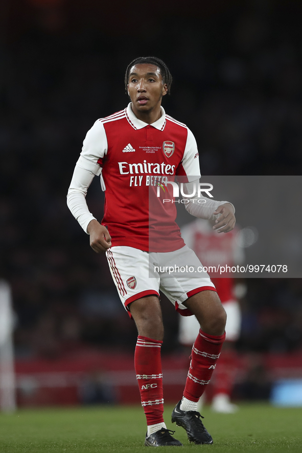 Josh Robinson of Arsenal during the FA Youth Cup Final between Arsenal U18s and West Ham United U18s at the Emirates Stadium, London on Tues...